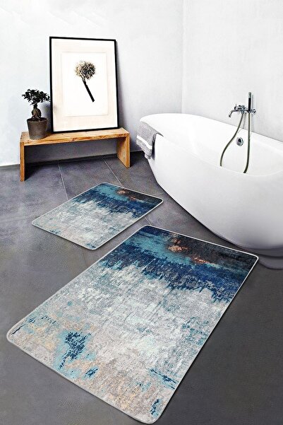 Realhomes أزرق داكن - طقم سجادة حمام مكون من قطعتين بتصميم حديث عتيق مع زخرفة...