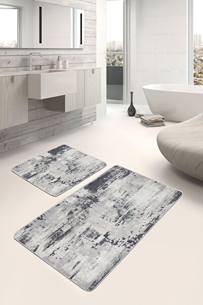 Realhomes طقم مكون من قطعتين باللون الرمادي - طقم سجادة حمام عتيق بسيط وأنيق ...