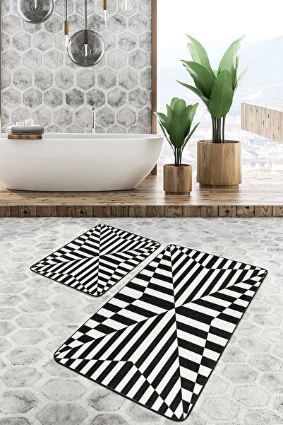 Realhomes مجموعة سجادة مطبخ هندسية بسيطة وأنيقة مكونة من قطعتين مع زخارف هندس...