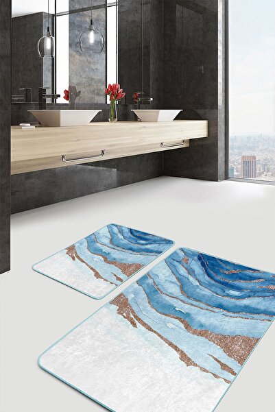 Realhomes طقم مكون من قطعتين باللون الأزرق الذهبي على خلفية رخامية منقوشة من ...