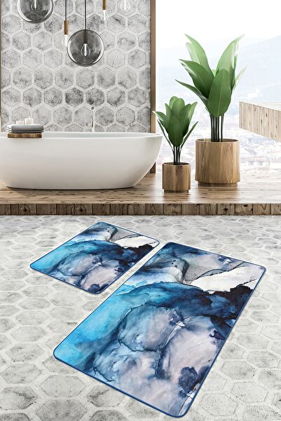 Realhomes مجموعة مكونة من قطعتين باللون الأزرق الداكن على خلفية قماشية بنمط ر...