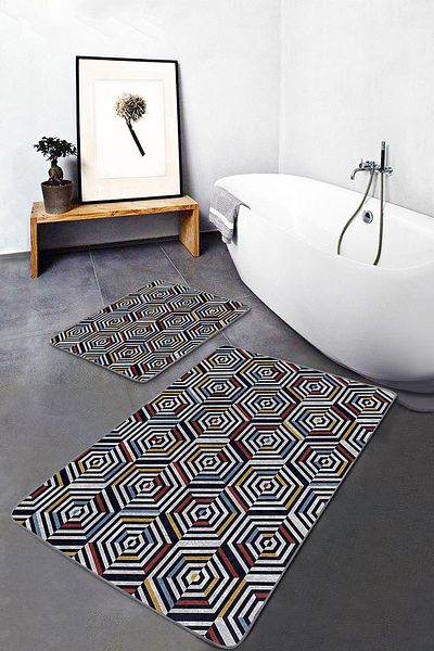 Realhomes Set of 2 Hexagonal Floor with Geometric Motifs Modern Art Geometric Classic Set of 2 Bath Mat
