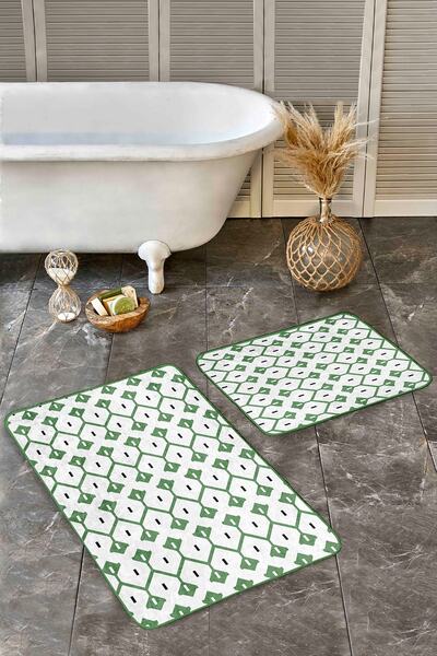 Realhomes Set of 2 Scandinavian Geometric Classic Bath Mat Set of 2 with Trad...