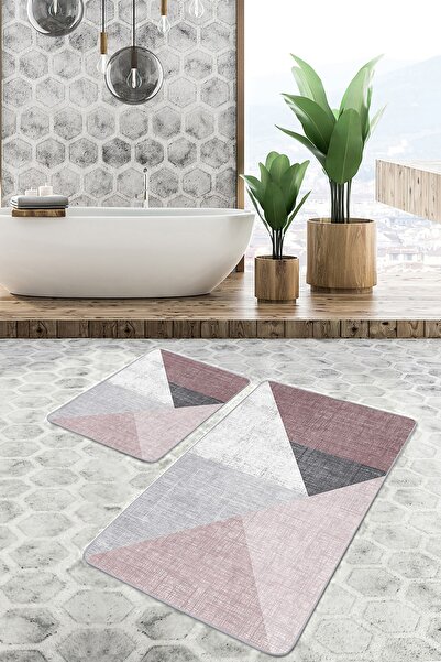 Realhomes Set of 2 Pink - Gray Geometric Motif Triangle Geometric Modern 2-Pi...