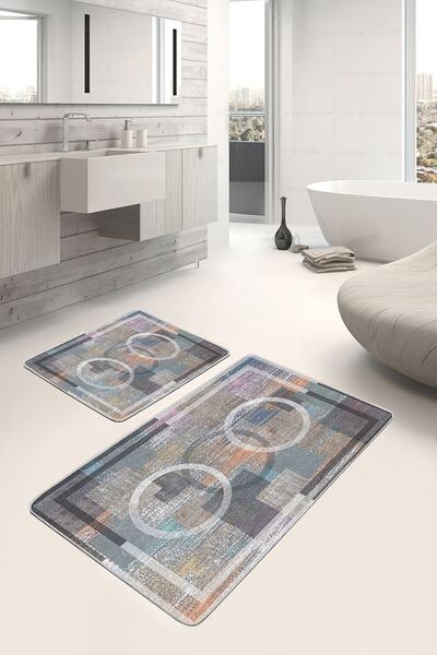 Realhomes مجموعة من 2 سجادة حمام بتصميم هندسي بسيط وأنيق مكونة من قطعتين بتصم...