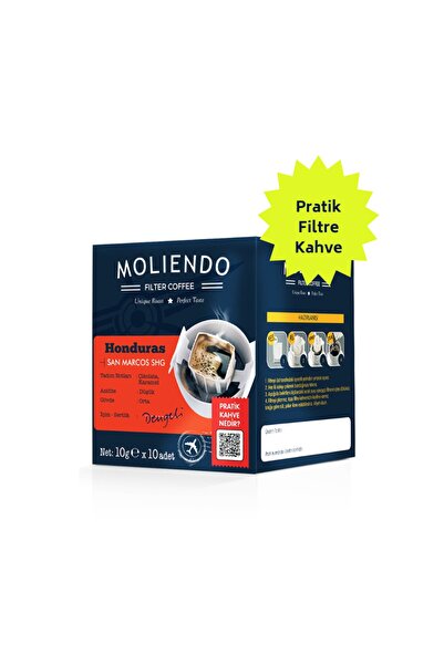 Moliendo Finest Coffee Honduras San Marcos Shg Pratik Filtre Kahve 10x10 g