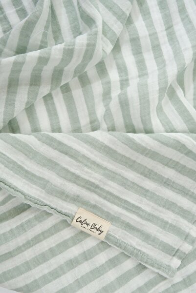 Caline Baby قماط موسلين مخطط طبقتين 40/40 - 120x120 سم أخضر