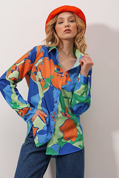 Trend Alaçatı Stili Női Mix Oversize hosszú szőtt ing ALC-X6828