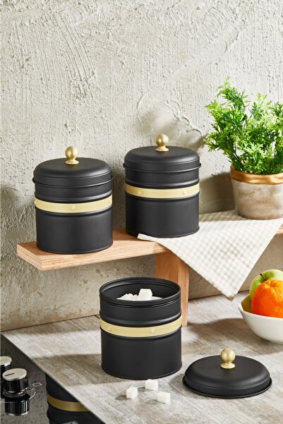 The Mia Galvin 3'lü Çay Şeker Kahve Kavanozu Siyah 17 Cm Gln0063