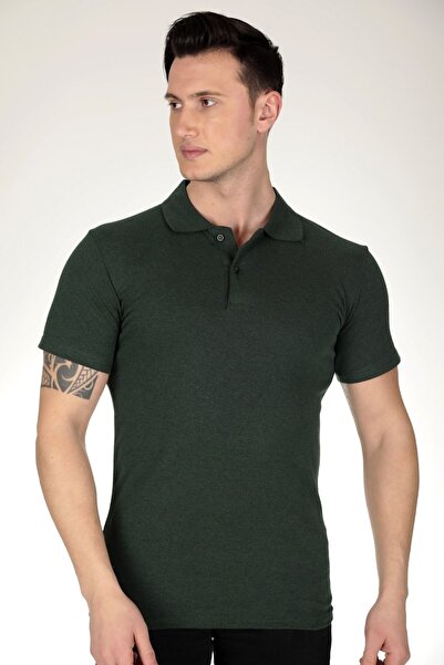 art of dress Tricou solid din bumbac cu gât polo pentru bărbați Emerald