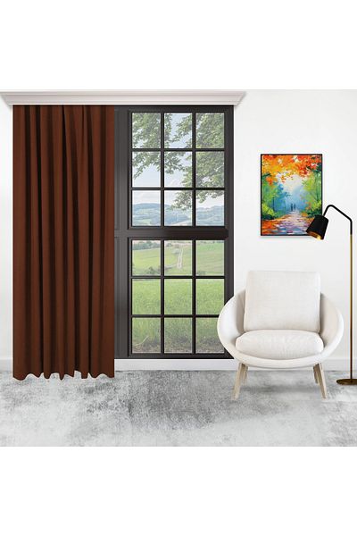 perhal perde ve halı Single Wing Brown Color Island Pleatless Background Curtain