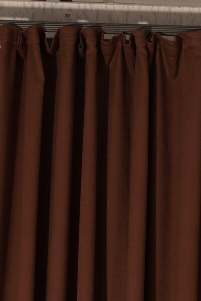 perhal perde ve halı Single Wing Brown Color Island Pleatless Background Curtain