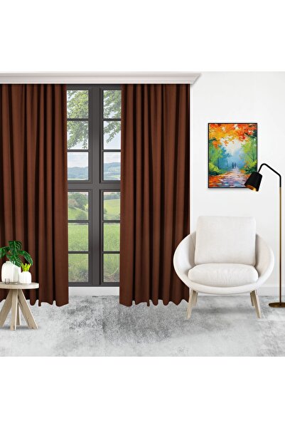 perhal perde ve halı Single Wing Brown Color Island Pleatless Background Curtain