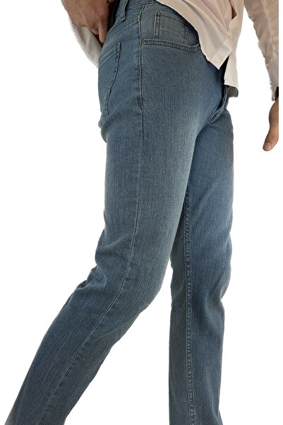 APT PRESTIGE Men's Ice Blue Dobby Slim Fit Button Closure Lycra Jeans with Wa...