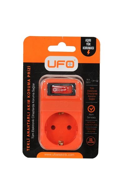 UFO مقبس توصيل واحد محمي من زيادة التيار الكهربائي برتقالي