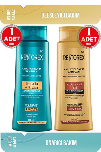 Restorex Care Shampoo 7 Nourishing Oil 500 ml + Keratin & Argan Shampoo 500 ml