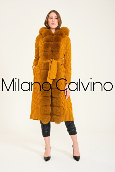 Milano Calvino كارديجان تريكو طويل فروي (خردل)