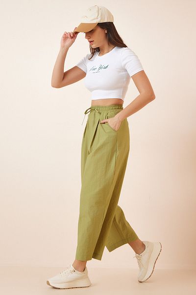 Happiness İstanbul Women's Green Loose Parachute Shalwar Trousers UL00007