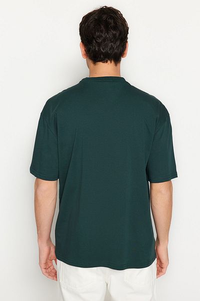 Trendyol Collection Smaragdzöld túlméretes nyomott pamut póló - TMNSS23TS00144