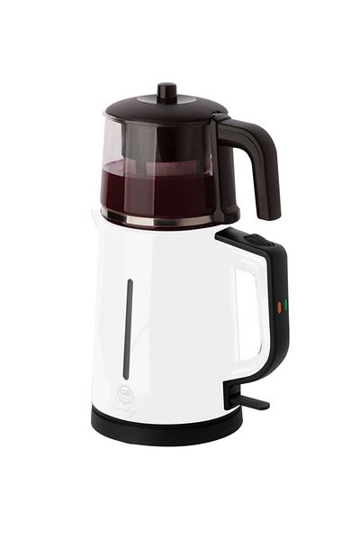 CVS DN-1529 Suadiye White-75 نموذج صانع الشاي الكهربائي الزجاجي البلاستيكي