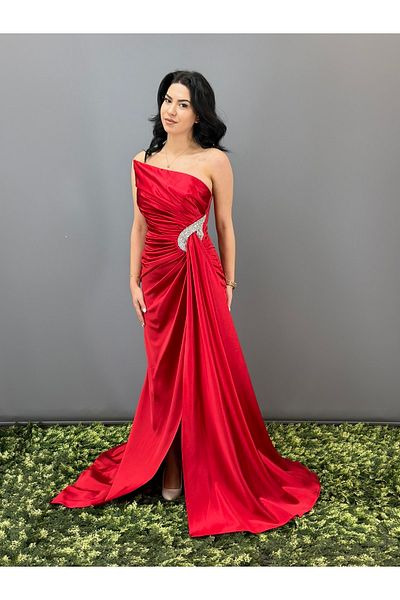 RENK Strapless Satin Evening Dress - Long with Stone Detail