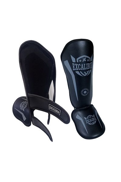 Excalibur واقي الساق باللون الأسود والرمادي - كيك بوكسينغ Muaythai Wushu Sanda Foot Kavallık S-m