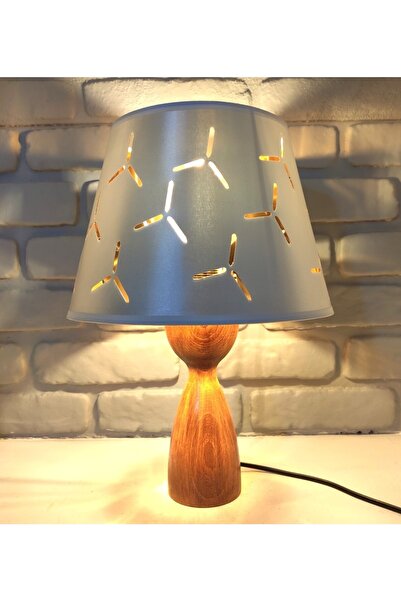 365GUNSERİSONU Polaris Natural Wooden Body Standing Fabric Hat Lampshade Table Lamp