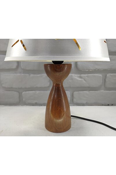 365GUNSERİSONU Polaris Natural Wooden Body Standing Fabric Hat Lampshade Table Lamp