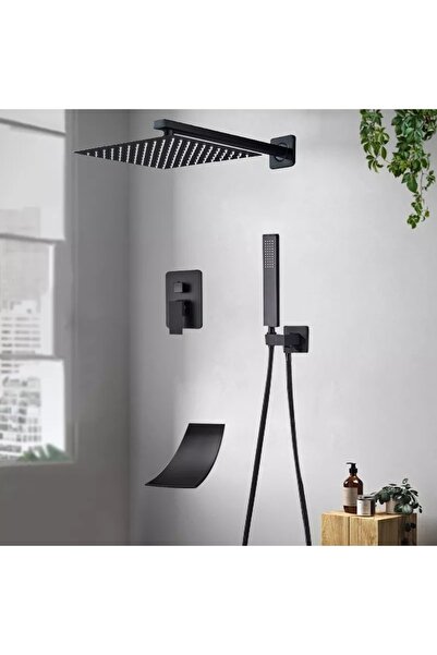OEM Banyo Bataryası Ankastre Duş Seti Mat Siyah 30x30cm Tepe Duş Yeni Şelale ...