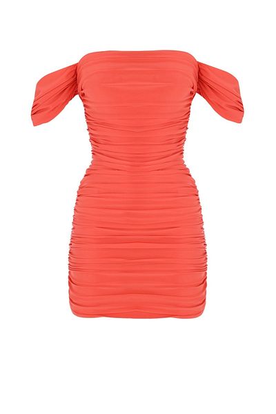 Whenever Company Drapiertes Minikleid mit orangefarbenen Ärmeln