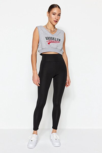 manolyabutik Γυναικείο πλεκτό κολάν από ύφασμα κατάδυσης μαύρο