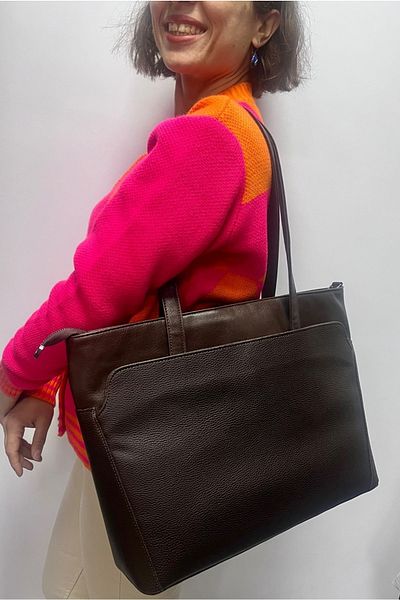 Akın Women's Dark Brown Color Large Size Stylish Sports Multi-Compartment Shoulder Bag 3 Separate Compartments Briefcase