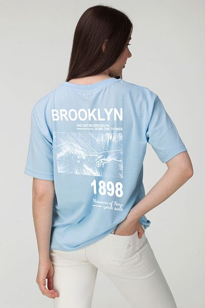 MODAGEN Tricou oversize cu imprimeu unisex Baby Blue Brooklyn 1898