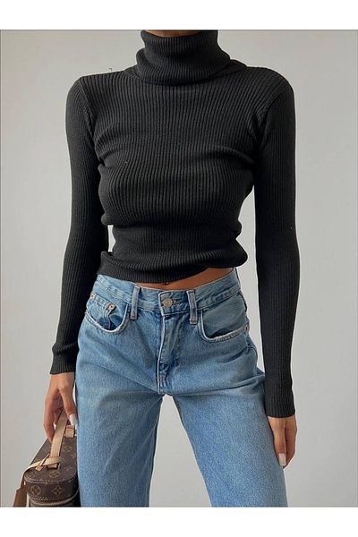 Jose Clothing Pulover de damă cu mâneci și gât cu nervuri