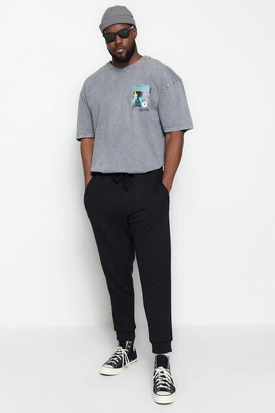 Trendyol Collection Black Slim Fit/Tight Fit Elastic Leg Large Size Thick Sweatpants Tmnss23Aj00001