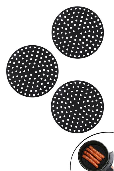 Buffer ® 3 Pieces Heat Resistant Washable Silicone Oven and Airfryer Round Baking Mat 23cm