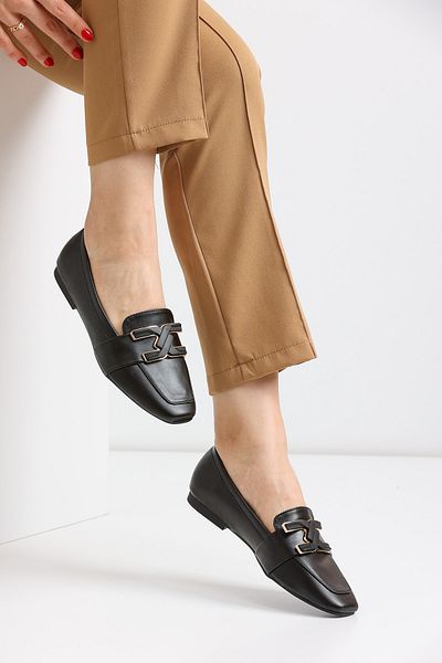 en7 Loafer de damă negru 15A - Pantofi confortabili din piele