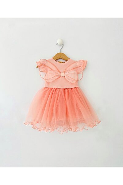 COLORED BABY فستان بناتي مجنح من القطن مبطن بالتول