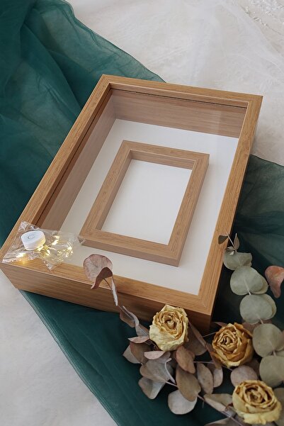 Verda Çerçeve 25x35 Cm Bambu Ledli Fotoğraf Alanlı Model Tasarım Gül Kutusu A...