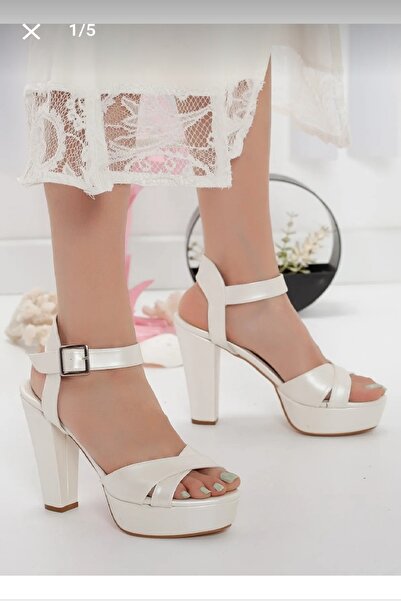 akerler Γυναικεία Λευκά Παπούτσια Νυφικού με Λευκή Πλατφόρμα 12 εκ.