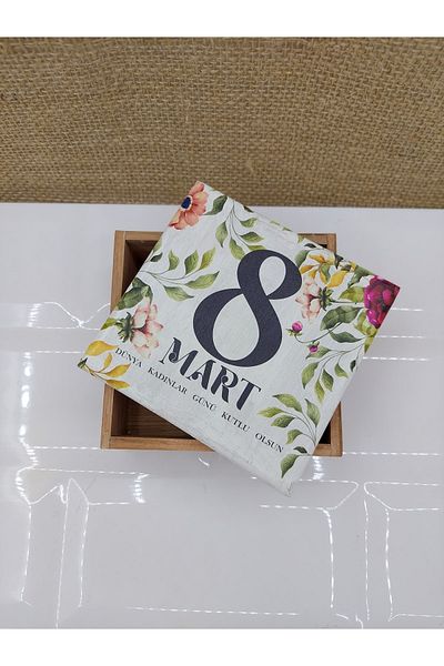 OBİDEV 8 March Women's Day Decorative Wooden Box 8.5x8.5cm