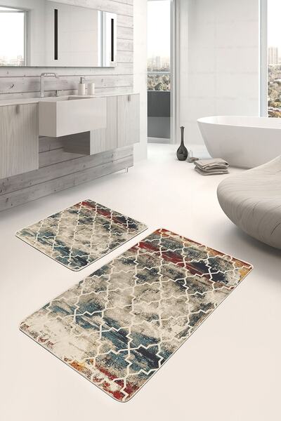 Realhomes Set of 2 Cream Floor with Morrocan Motif Authentic Geometric Antiqu...