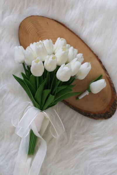 Genel Markalar Beyaz Islak Lale Gelin Buketi 20 Lale