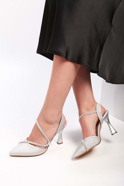 Shoeberry Dámské Silvy Silver Satin Stone Boty na podpatku