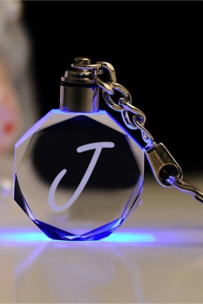 MERTKRİSTAL Breloc cu litera J cu litere și sticlă gravată