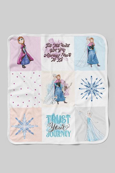 Tuğba Kuğu Organic Double Face Printed Baby Blanket - Cartoon Series - Frozen Elsa And Anna Patchwork