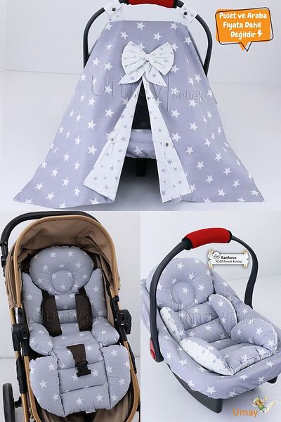 Umaybebek 4 Pieces - Stroller Cover, Stroller Cushion with Waist Support, Stroller Cushion, Stroller Sheet - With Holder