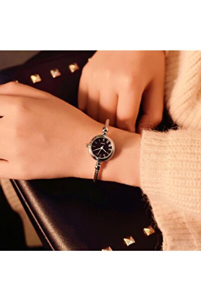 Toz Vintage Metal-black Thin Bracelet Round Vintage&retro Watch