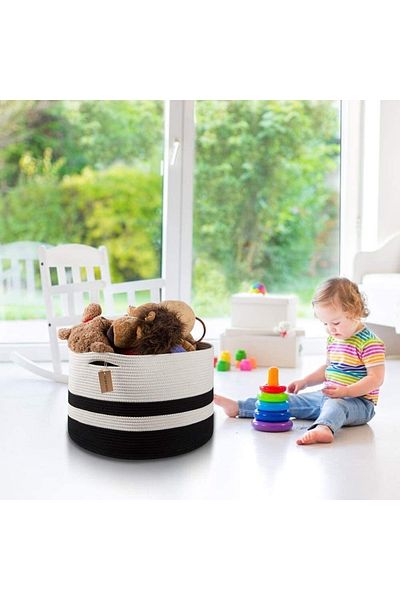 MaVaux Голяма кошница от памук от юта 45X35 - одеяло, кошница за играчки