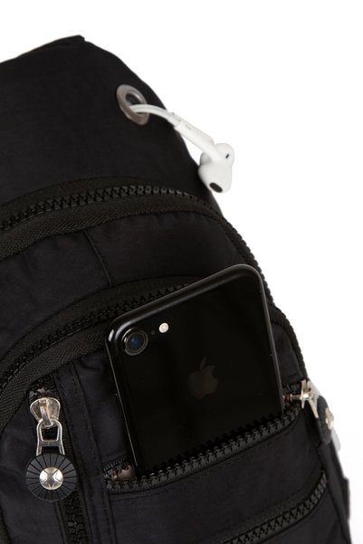 NEWISH POLO ACCESSORIES Crinkle Black Waterproof Multi-Compartment Chest Waist and Shoulder Bag